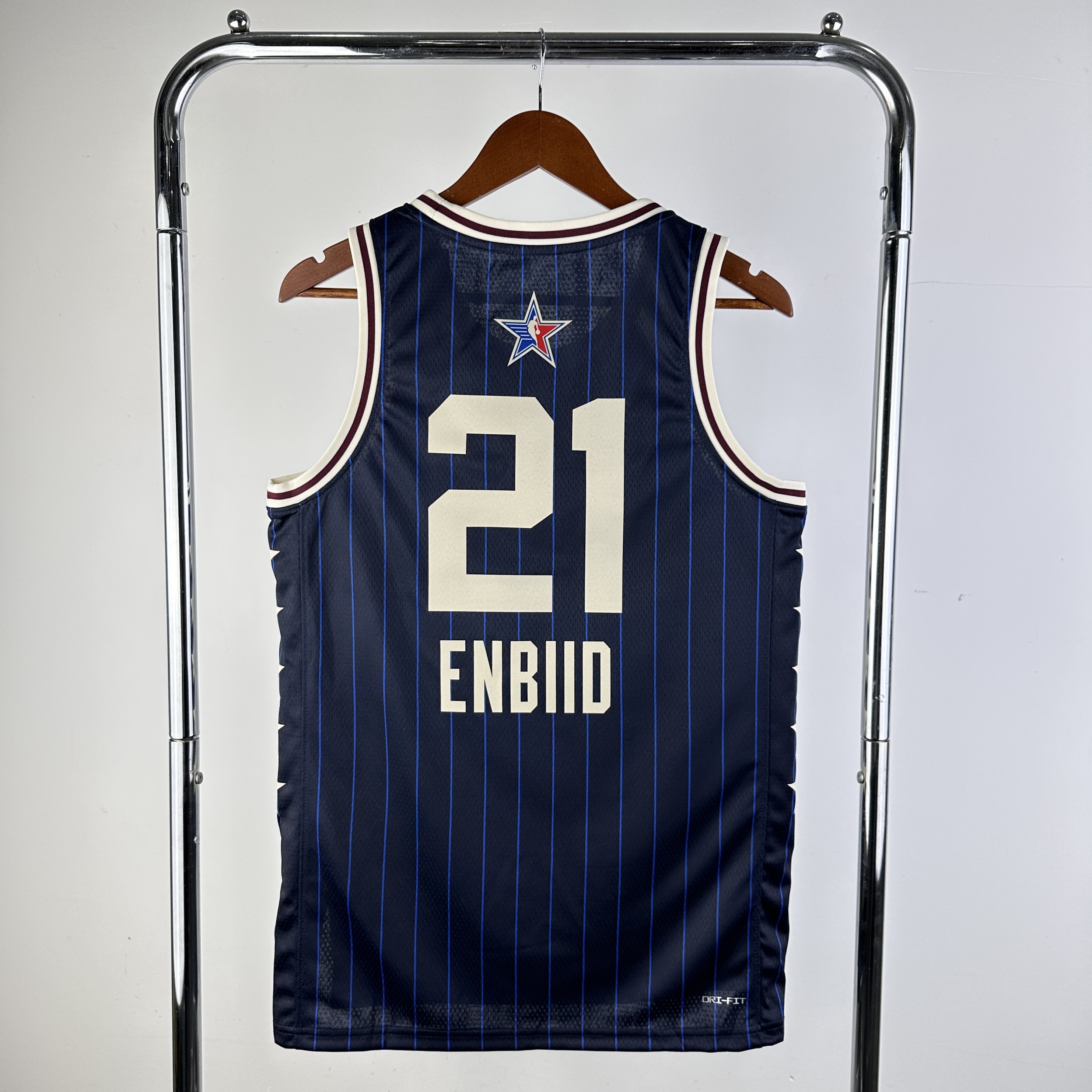 Men Philadelphia 76ers #21 Enbiid Blue Stripe All Star Jordan style 2024 NBA Jersey